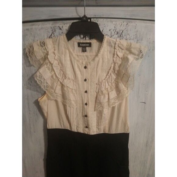 Bebe Vintage Lace Dress Sm Black Y2K Cottage Core Ruffled Feminine - Picture 3 of 11